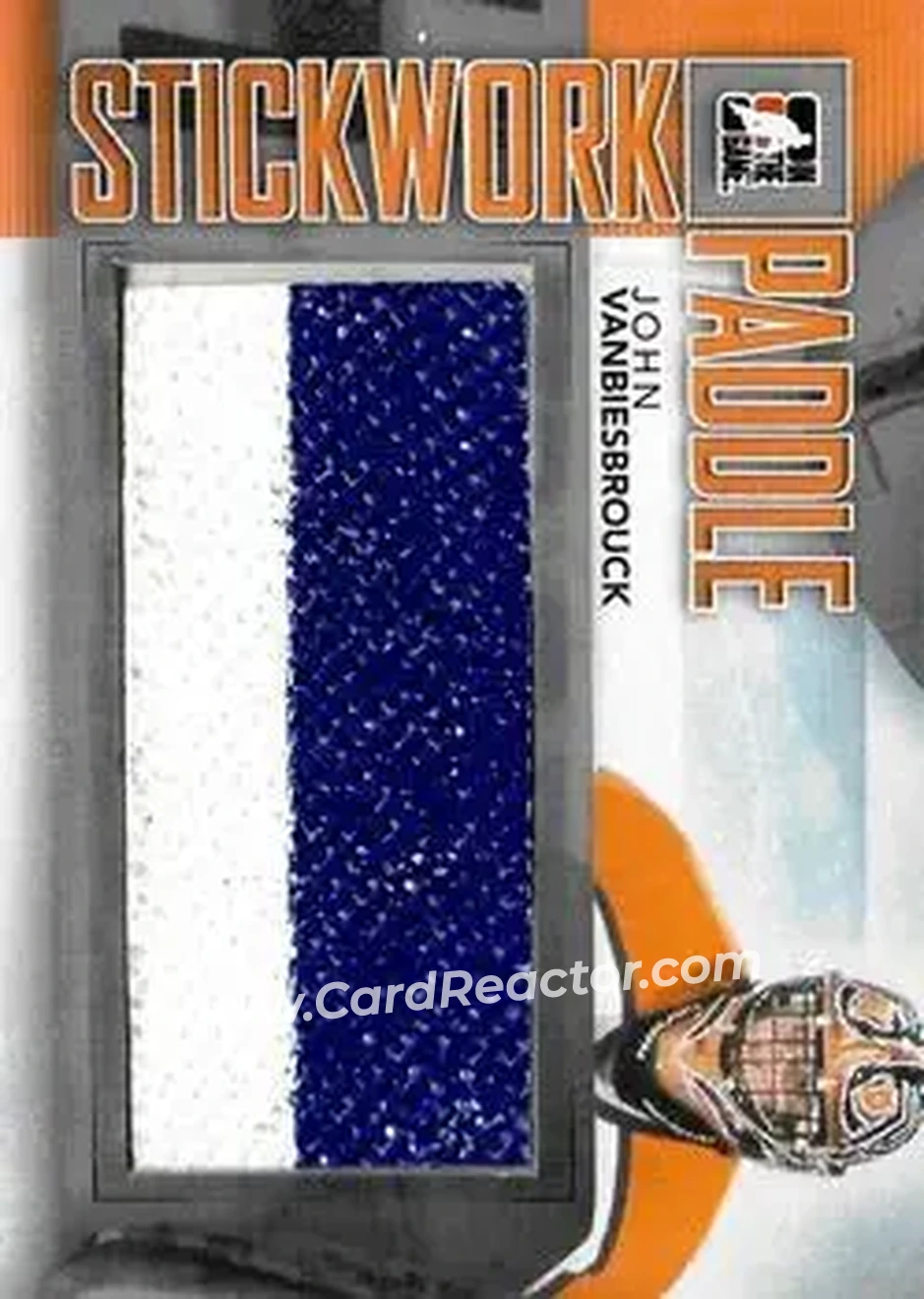 2013-14 In The Game StickWork - Game Used Goalie Paddles Silver #P-27 - John Vanbiesbrouck - Philadelphia Flyers - Front 2013-14 In The Game StickWork - Game Used Goalie Paddles Silver #P-27 - John Vanbiesbrouck - Philadelphia Flyers - Front