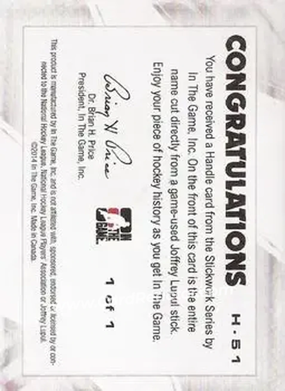 2013-14 In The Game StickWork - Stick Handles #H-51 - Joffrey Lupul - Back
