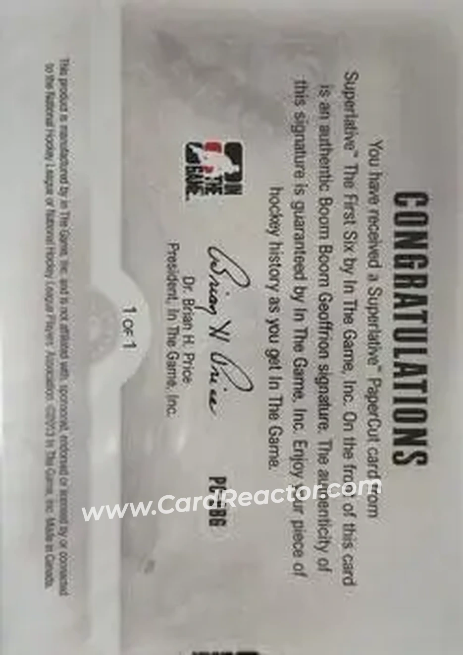 2013-14 In The Game Superlative The First Six - Paper Cuts #PC-BBG - Bernie Geoffrion - Montreal Canadiens - Back 2013-14 In The Game Superlative The First Six - Paper Cuts #PC-BBG - Bernie Geoffrion - Montreal Canadiens - Back