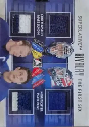 2013-14 In The Game Superlative The First Six - Rivalry Quad Jerseys #R-05 - Curtis Joseph - Mats Sundin - Mike Richter - Pavel Bure MEM, PR19 - Toronto Maple Leafs - New York Rangers