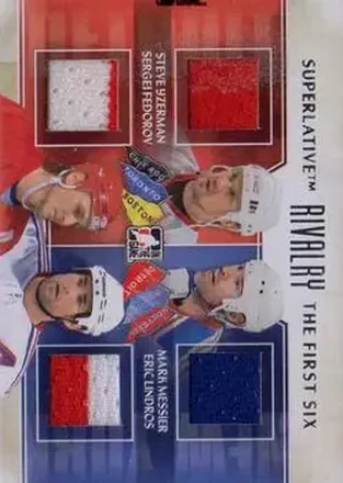 2013-14 In The Game Superlative The First Six - Rivalry Quad Jerseys #R-12 - Steve Yzerman - Sergei Fedorov - Mark Messier - Eric Lindros MEM, PR19 - Detroit Red Wings - New York Rangers
