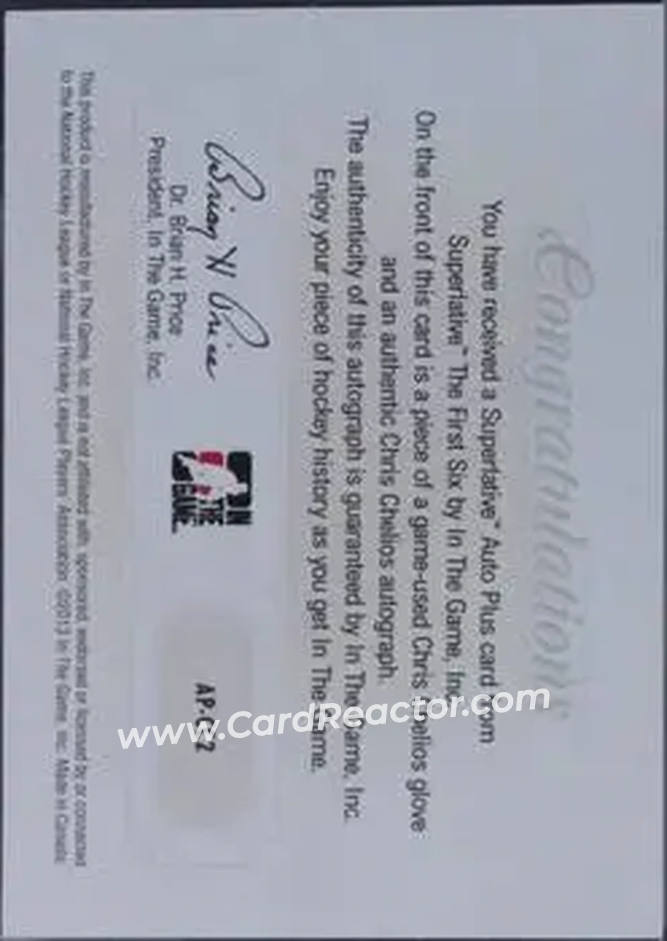 2013-14 In The Game Superlative The First Six - Auto Plus #AP-CC2 - Chris Chelios - Back