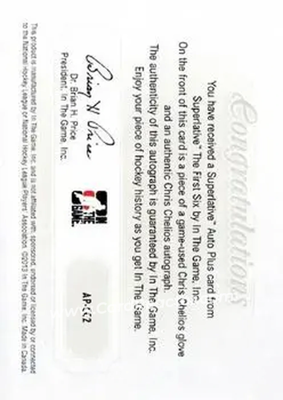 2013-14 In The Game Superlative The First Six - Auto Plus Gold #AP-CC2 - Chris Chelios - Back