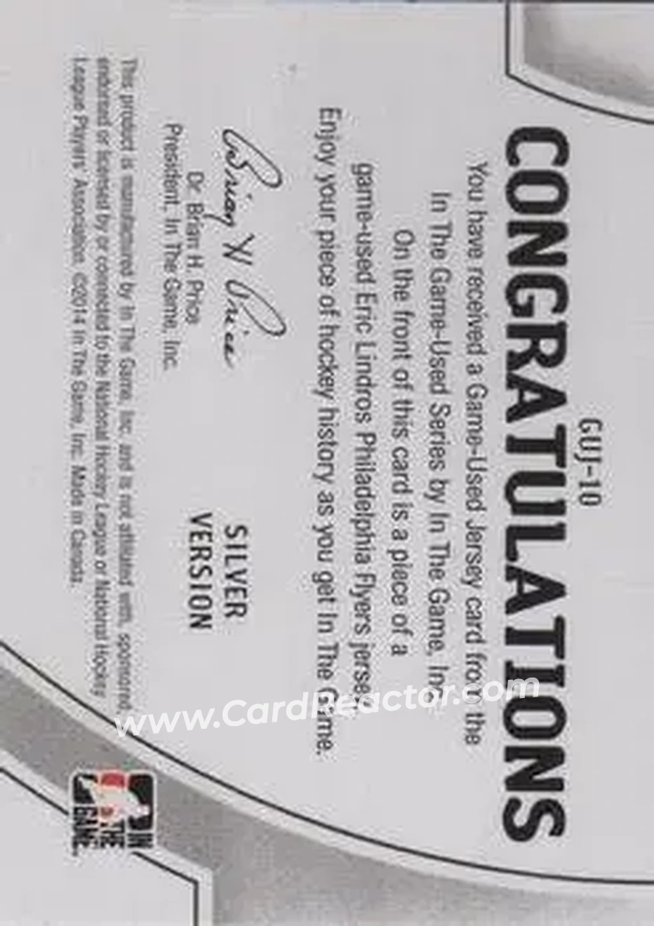 2013-14 In The Game Used #GUJ-10 - Eric Lindros - Philadelphia Flyers - Back 2013-14 In The Game Used #GUJ-10 - Eric Lindros - Philadelphia Flyers - Back