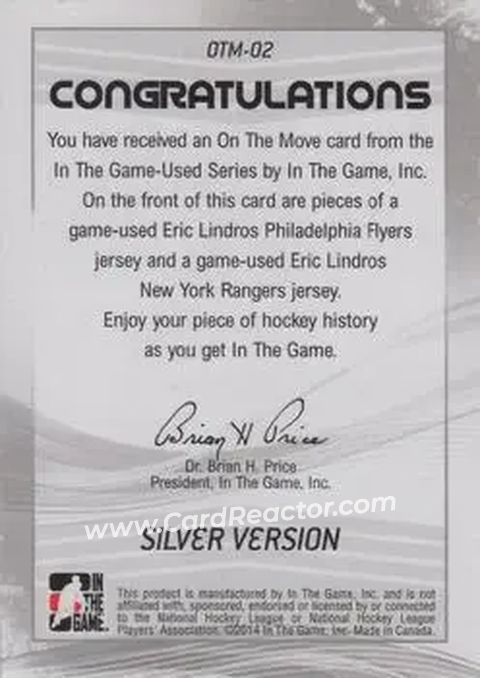 2013-14 In The Game Used - On the Move Jerseys Silver #OTM-02 - Eric Lindros - Back