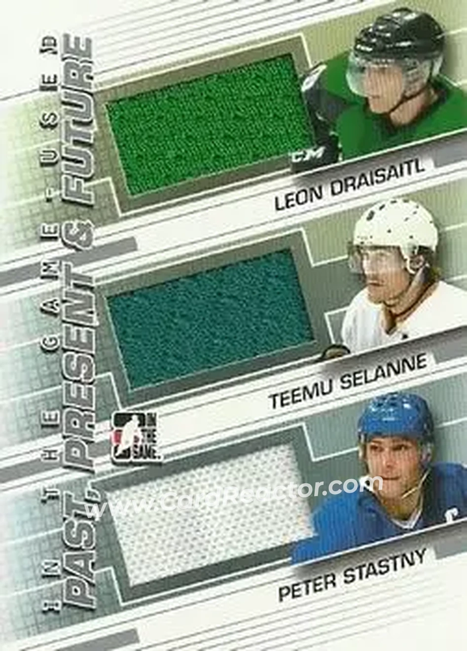 2013-14 In The Game Used - Past Present and Future Silver Version #PPF-03 - Leon Draisaitl - Teemu Selanne - Peter Stastny MEM, PR60 - Prince Albert Raiders - Anaheim Ducks - Quebec Nordiques - Front