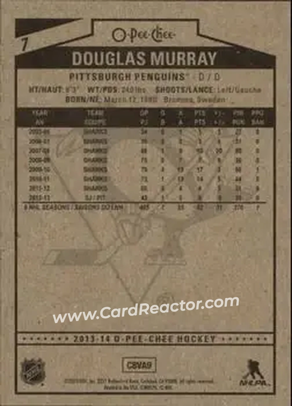 2013-14 O-Pee-Chee #7 - Douglas Murray - Pittsburgh Penguins - Back