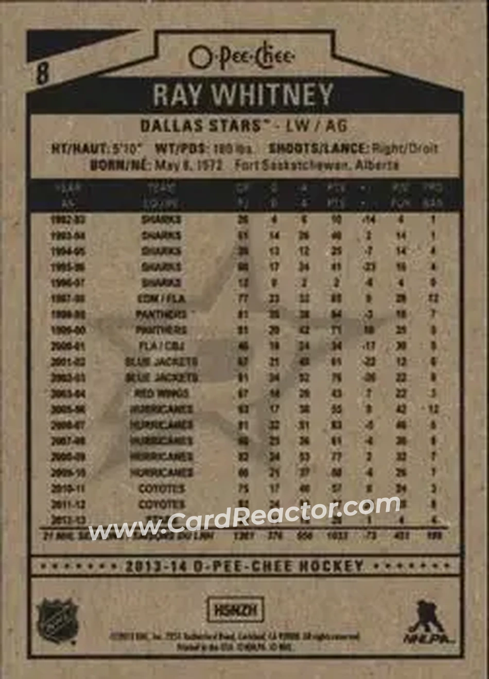 2013-14 O-Pee-Chee #8 - Ray Whitney - Dallas Stars - Back