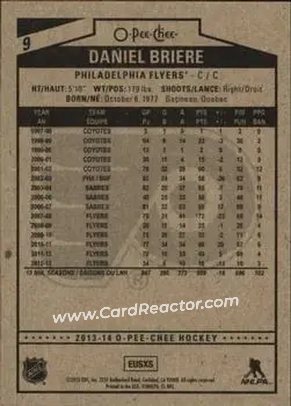 2013-14 O-Pee-Chee #9 - Daniel Briere - Philadelphia Flyers - Back