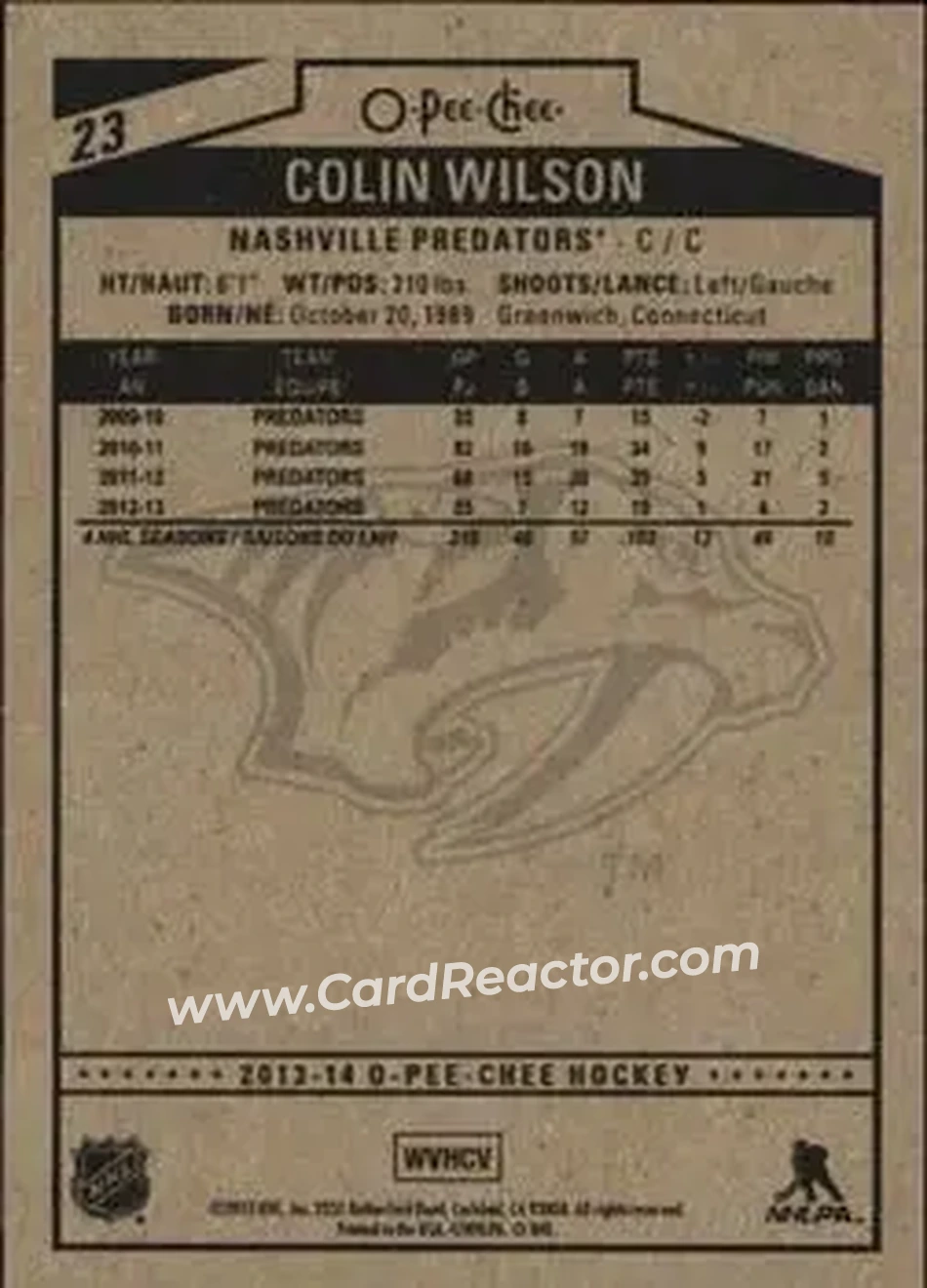 2013-14 O-Pee-Chee #23 - Colin Wilson - Nashville Predators - Back