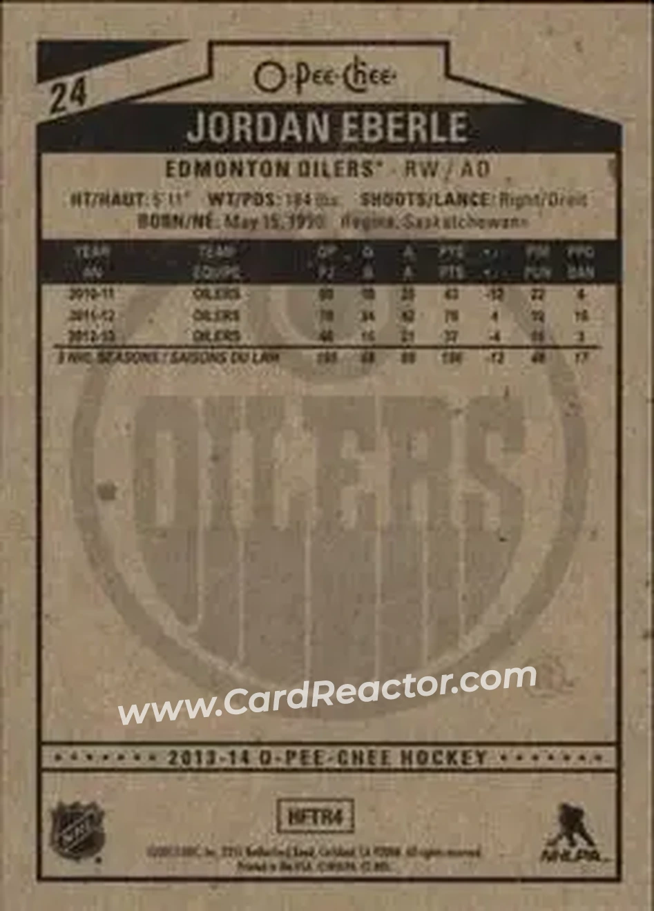 2013-14 O-Pee-Chee #24 - Jordan Eberle - Edmonton Oilers - Back