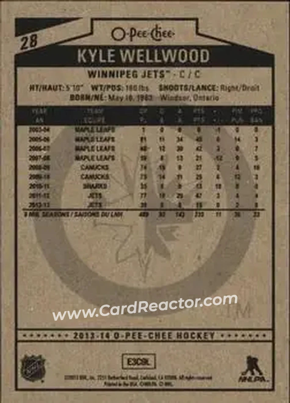 2013-14 O-Pee-Chee #28 - Kyle Wellwood - Winnipeg Jets - Back