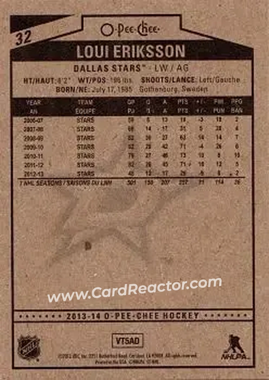 2013-14 O-Pee-Chee #32 - Loui Eriksson - Dallas Stars - Back