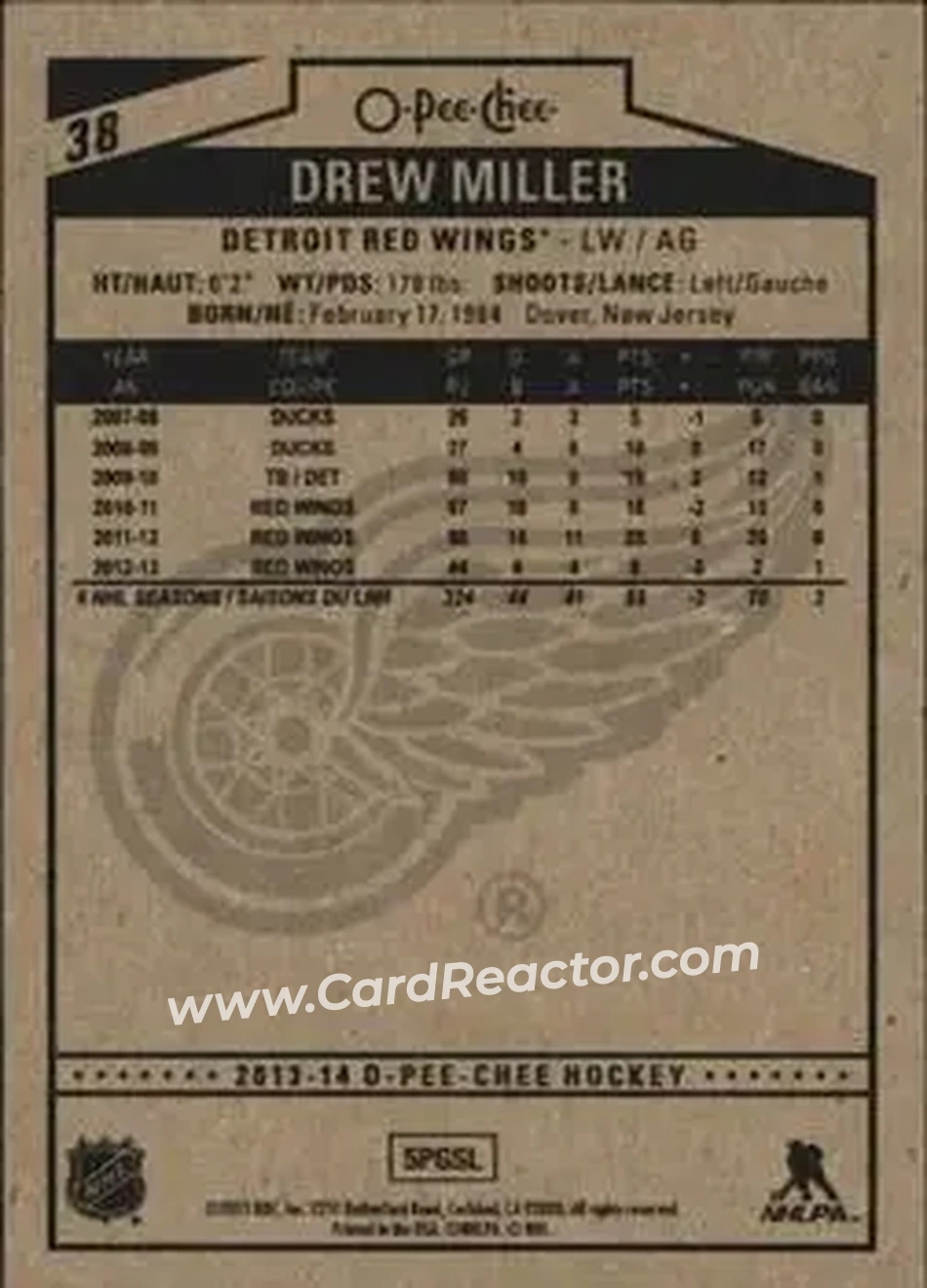 2013-14 O-Pee-Chee #38 - Drew Miller - Detroit Red Wings - Back