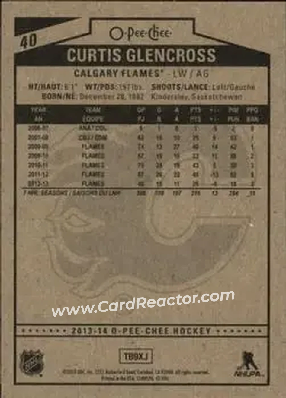 2013-14 O-Pee-Chee #40 - Curtis Glencross - Calgary Flames - Back