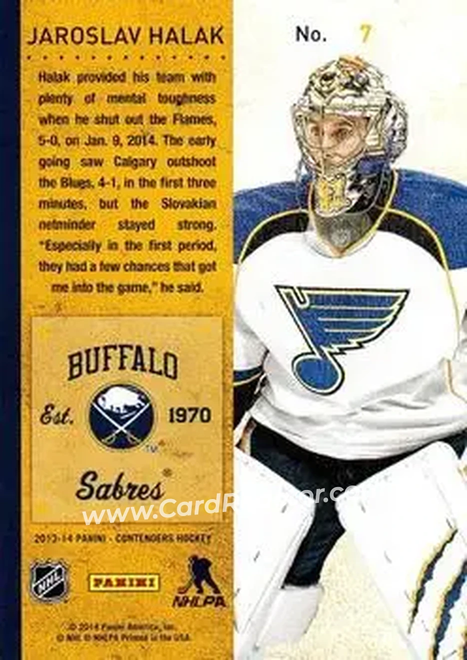 2013-14 Panini Contenders #7 - Jaroslav Halak - Buffalo Sabres - Back