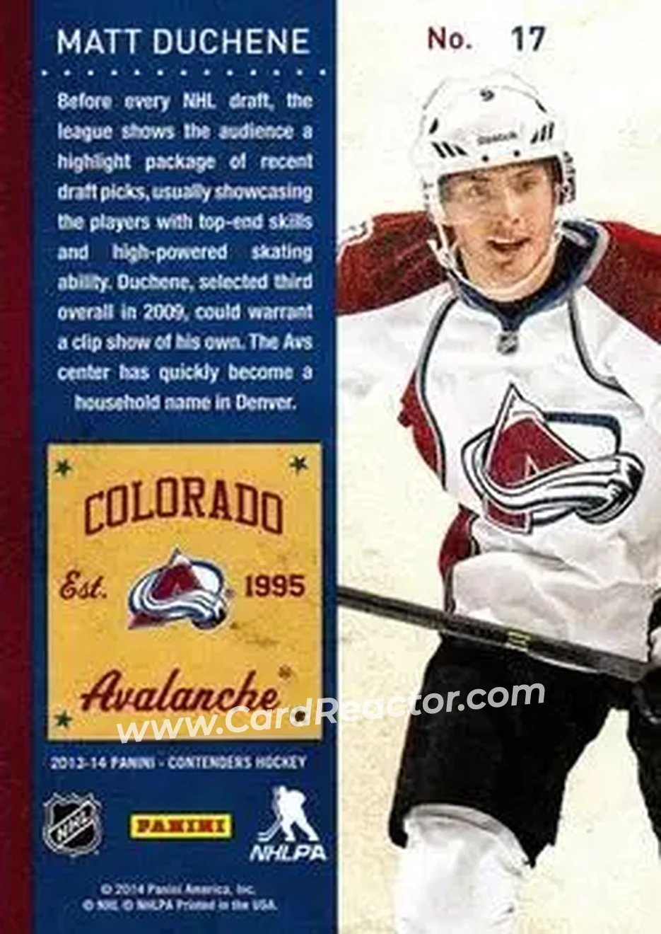 2013-14 Panini Contenders #17 - Matt Duchene - Colorado Avalanche - Back