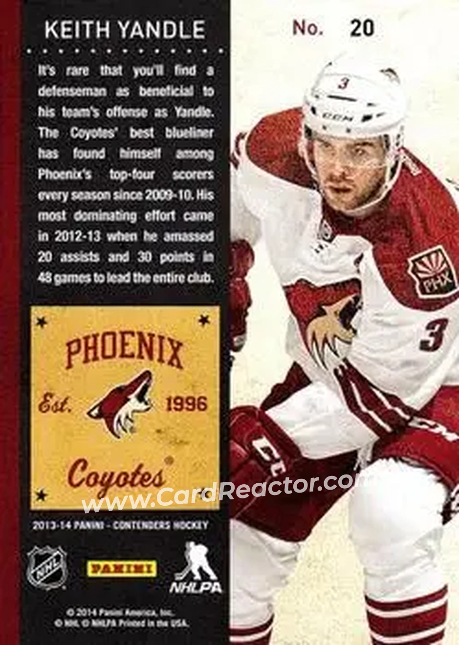 2013-14 Panini Contenders #20 - Keith Yandle - Phoenix Coyotes - Back