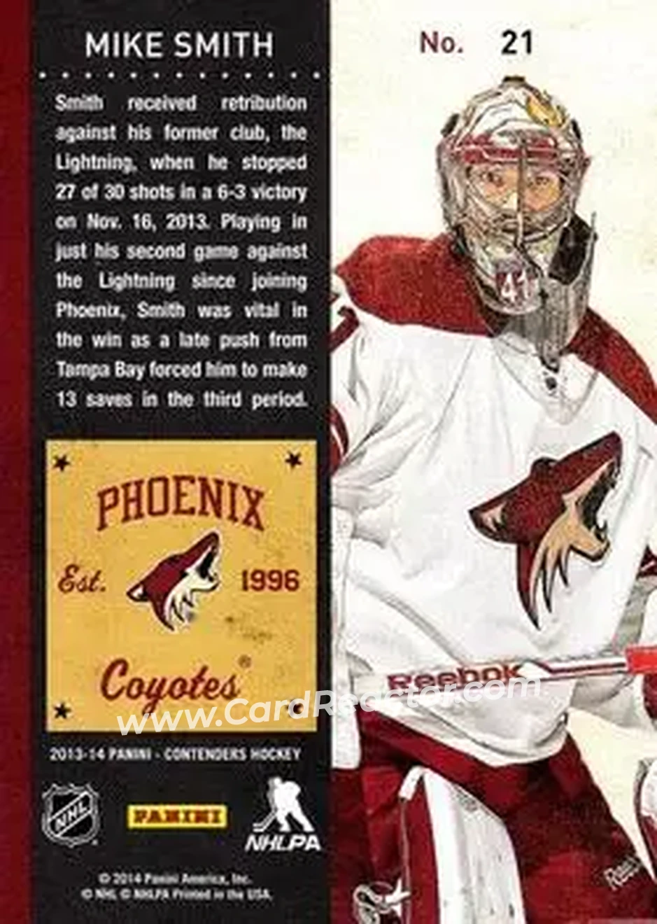 2013-14 Panini Contenders #21 - Mike Smith - Phoenix Coyotes - Back