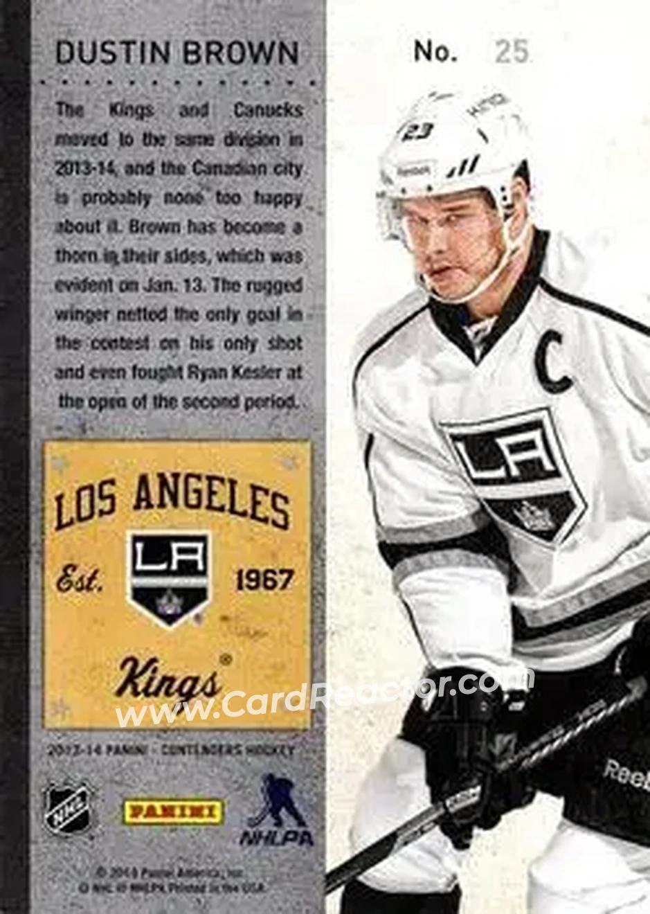 2013-14 Panini Contenders #25 - Dustin Brown - Los Angeles Kings - Back