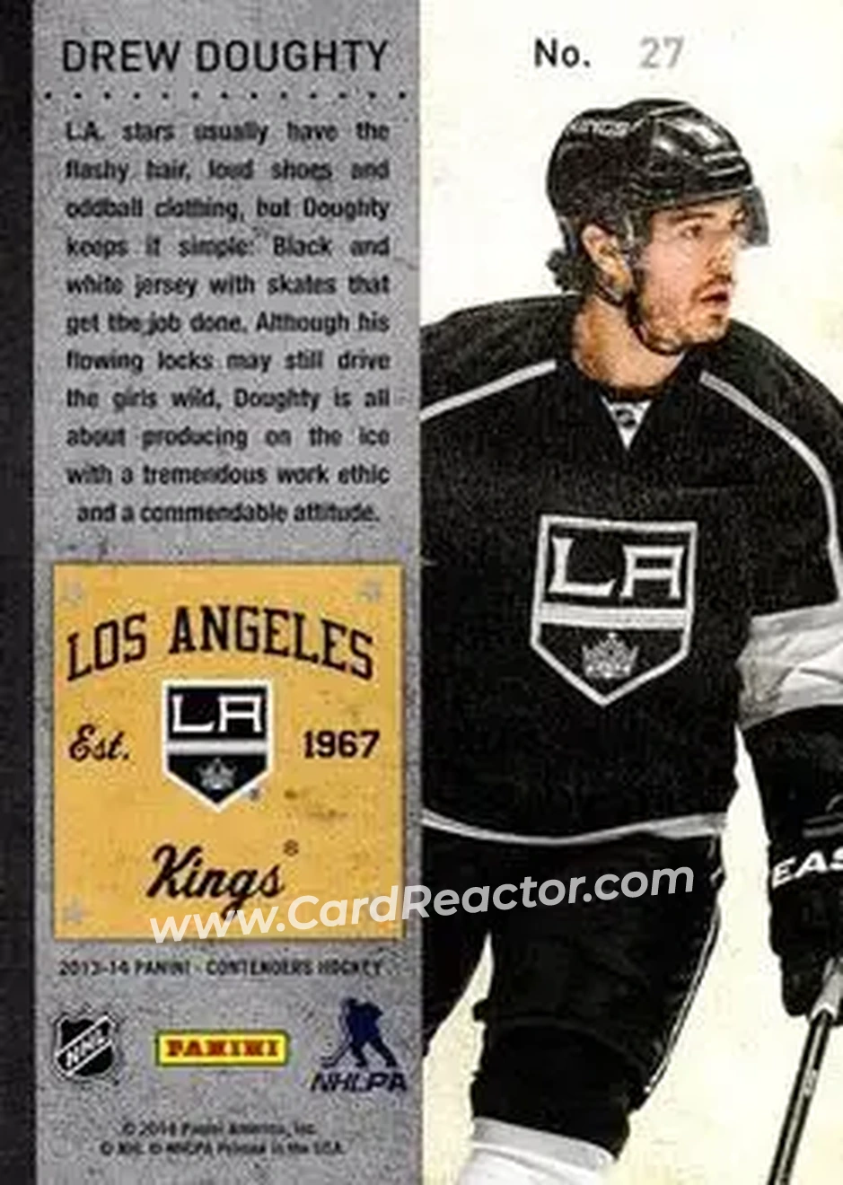2013-14 Panini Contenders #27 - Drew Doughty - Los Angeles Kings - Back