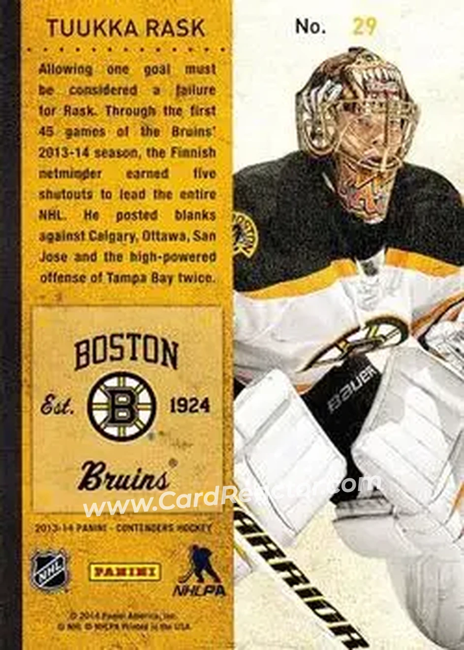 2013-14 Panini Contenders #29 - Tuukka Rask - Boston Bruins - Back