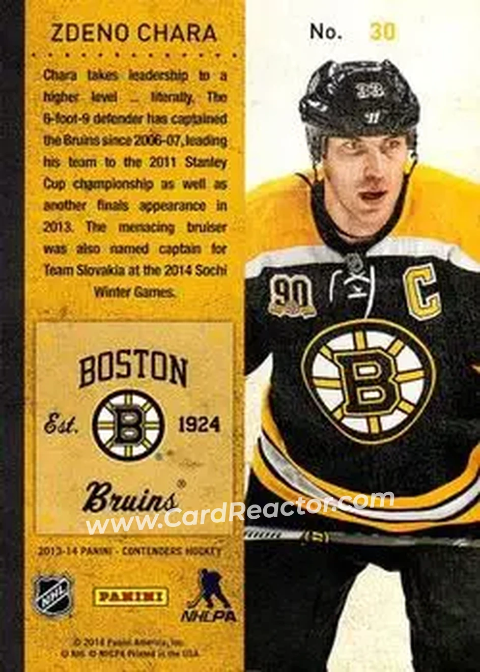 2013-14 Panini Contenders #30 - Zdeno Chara - Boston Bruins - Back