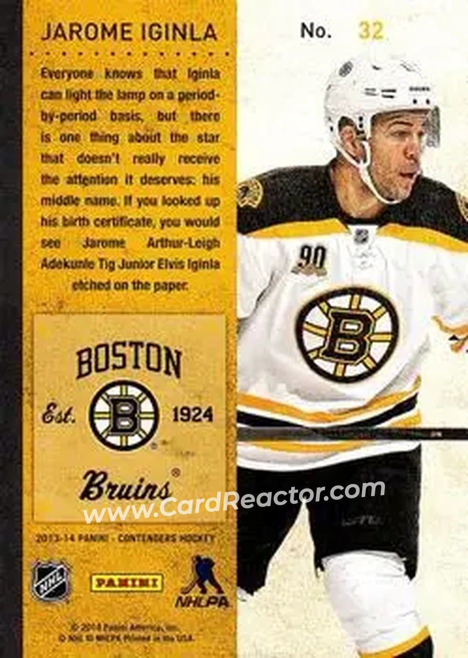 2013-14 Panini Contenders #32 - Jarome Iginla - Boston Bruins - Back