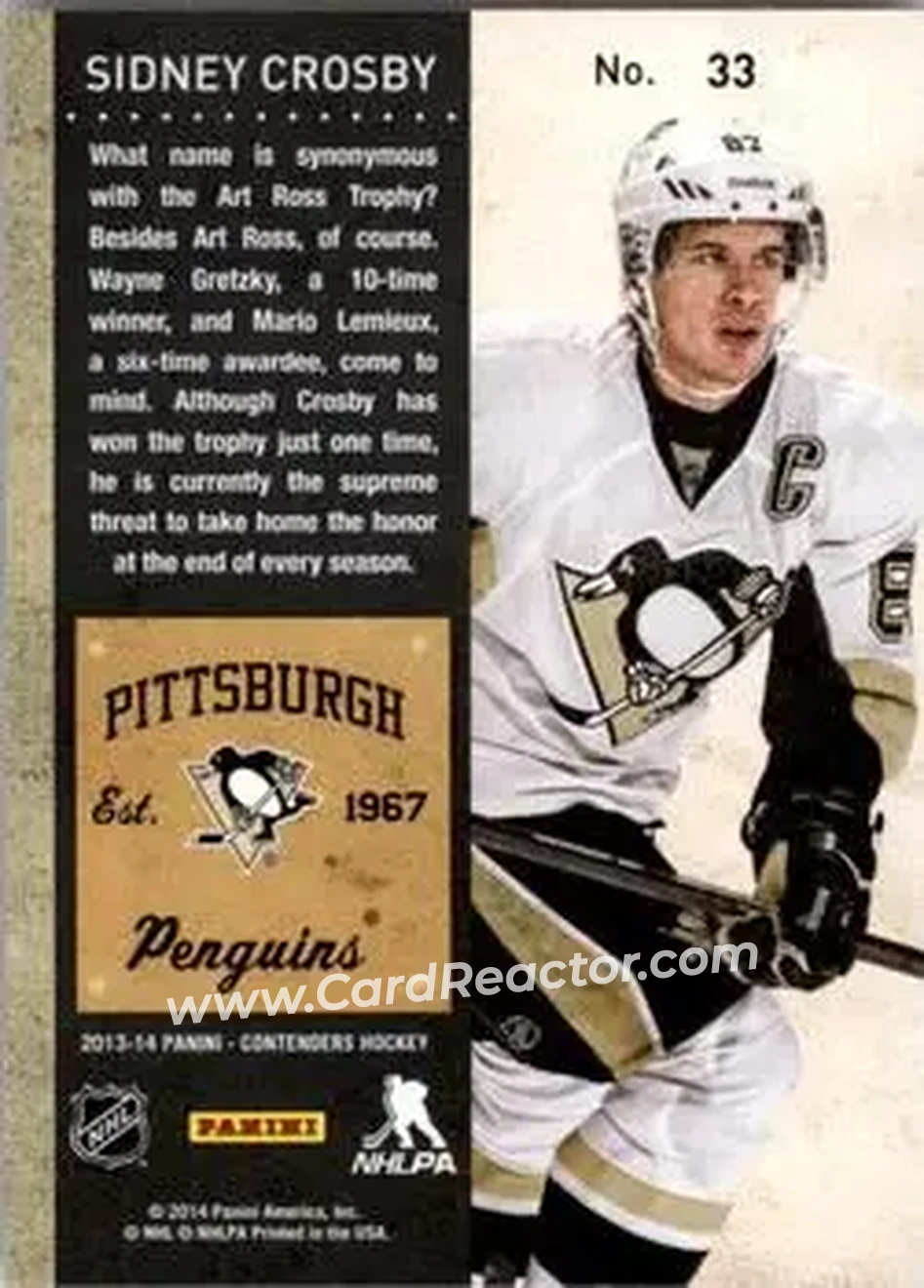 2013-14 Panini Contenders #33 - Sidney Crosby - Pittsburgh Penguins - Back