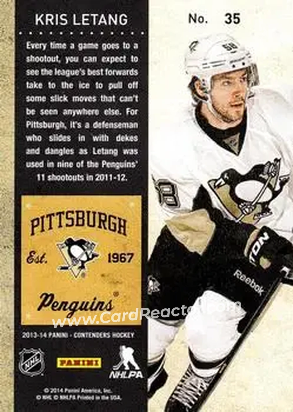 2013-14 Panini Contenders #35 - Kris Letang - Pittsburgh Penguins - Back