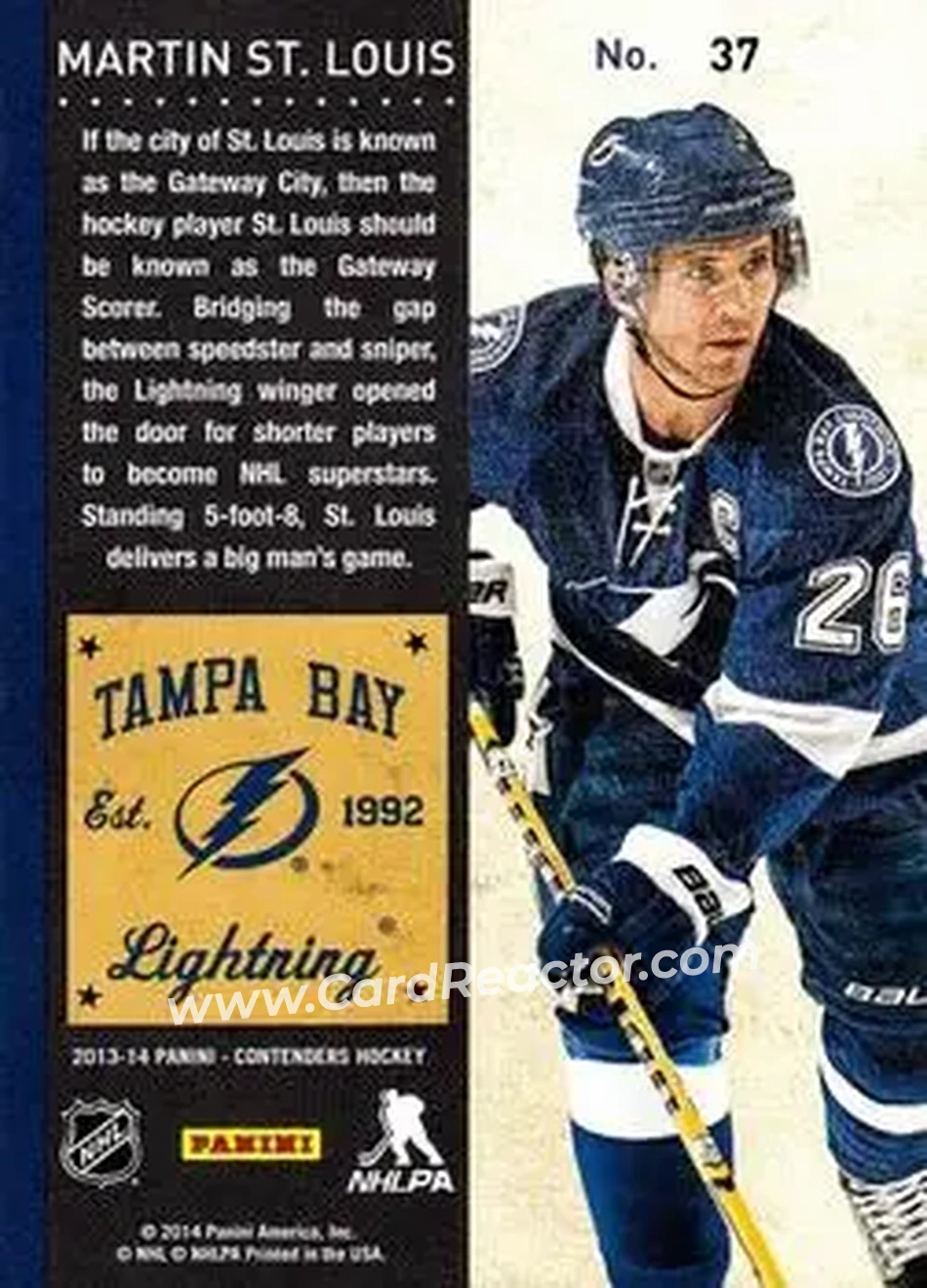 2013-14 Panini Contenders #37 - Martin St. Louis - Tampa Bay Lightning - Back