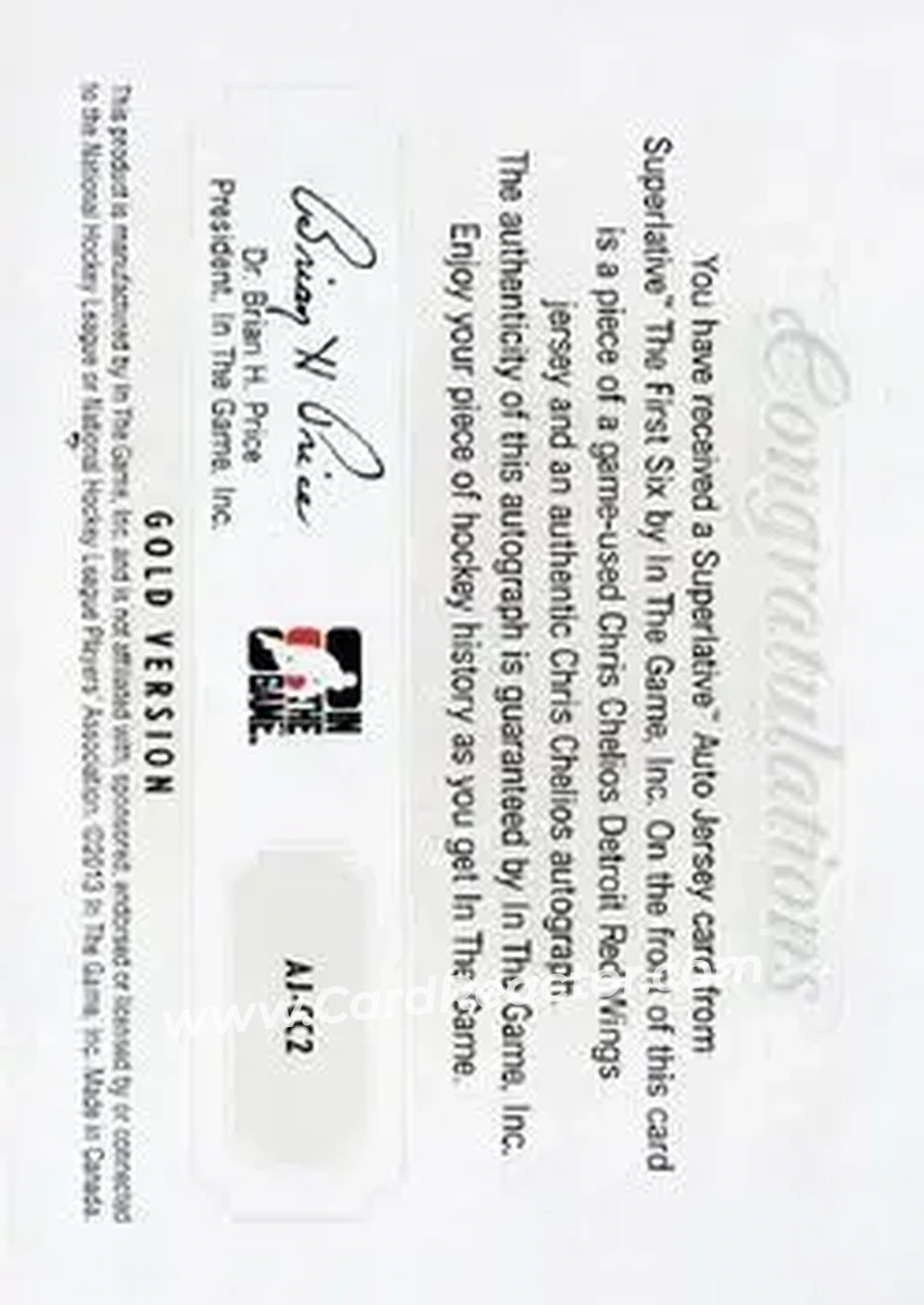 2013-14 In The Game Superlative The First Six - Auto Jersey Gold #AJ-CC2 - Chris Chelios - Detroit Red Wings - Back