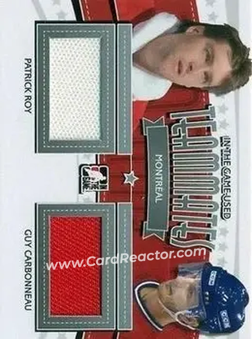 2013-14 In The Game Used - Teammates Jerseys Silver #TM-20 - Patrick Roy - Guy Carbonneau MEM, PR60 - Montreal Canadiens - Montreal Canadiens - Front 2013-14 In The Game Used - Teammates Jerseys Silver #TM-20 - Patrick Roy - Guy Carbonneau MEM, PR60 - Montreal Canadiens - Montreal Canadiens - Front