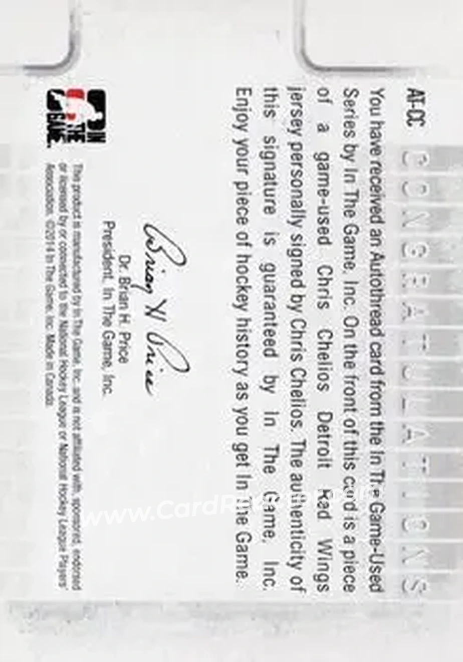 2013-14 In The Game Used - Autothreads #AT-CC - Chris Chelios - Detroit Red Wings - Back