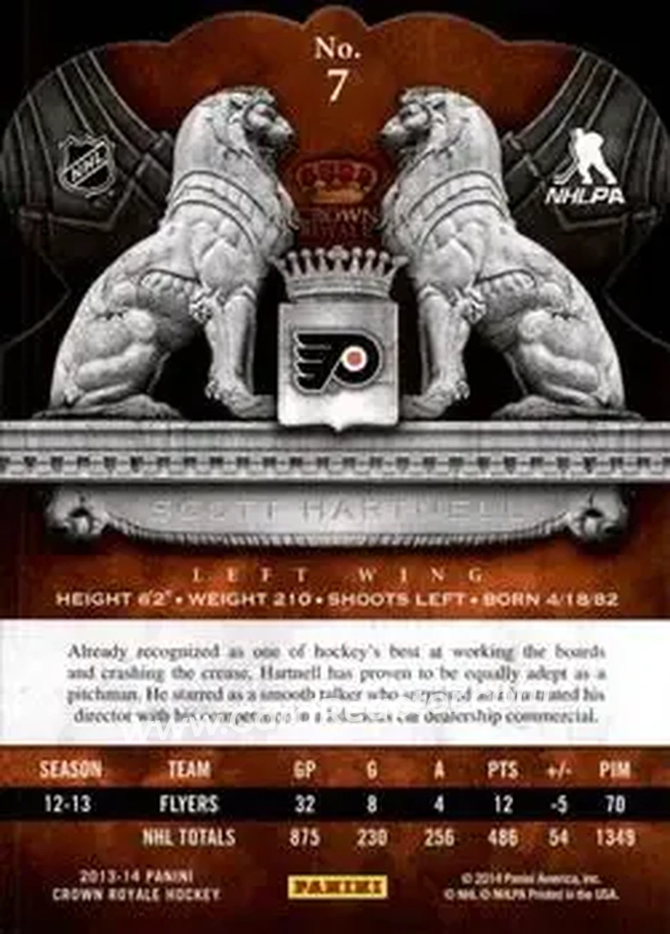 2013-14 Panini Crown Royale #7 - Scott Hartnell - Philadelphia Flyers - Back