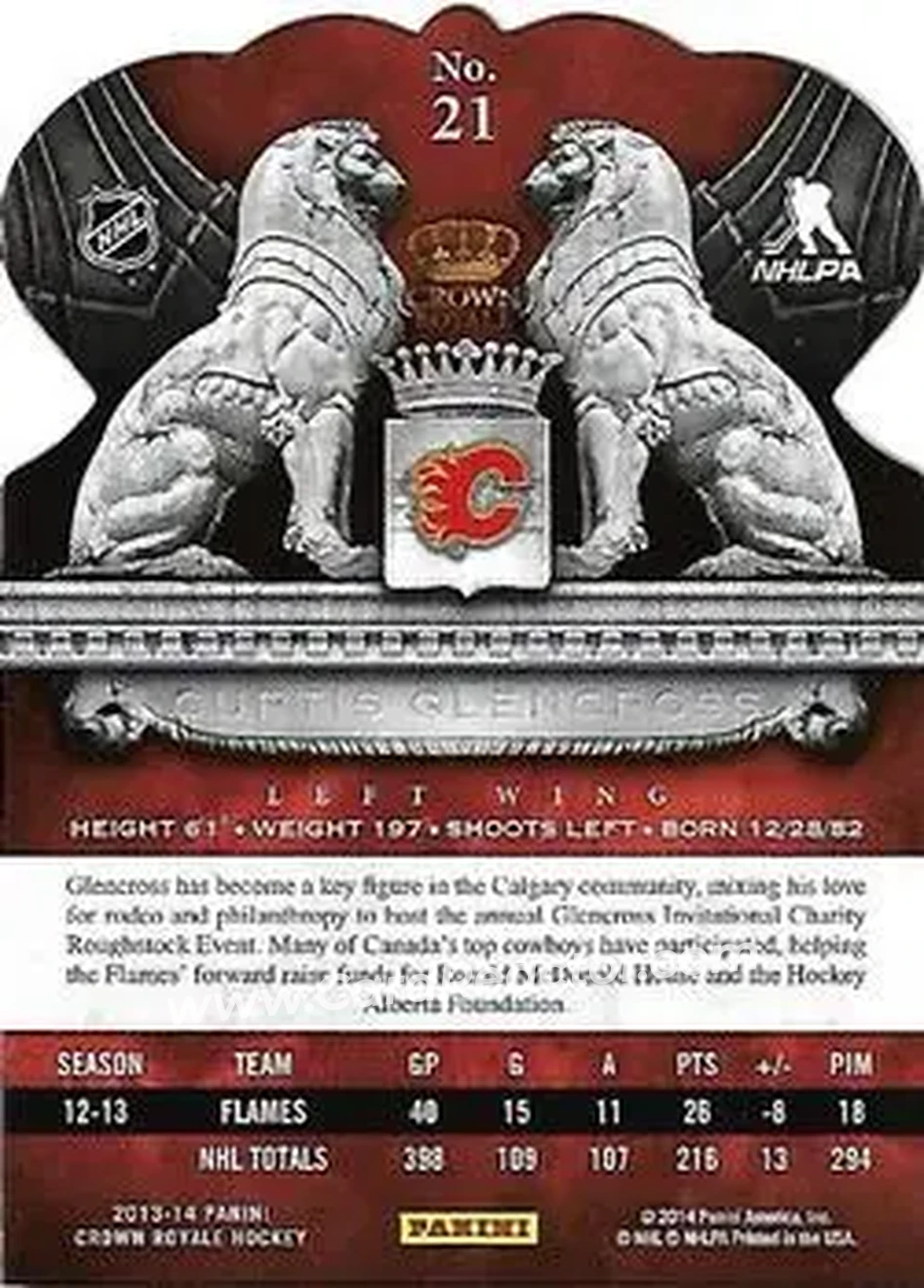 2013-14 Panini Crown Royale #21 - Curtis Glencross - Calgary Flames - Back