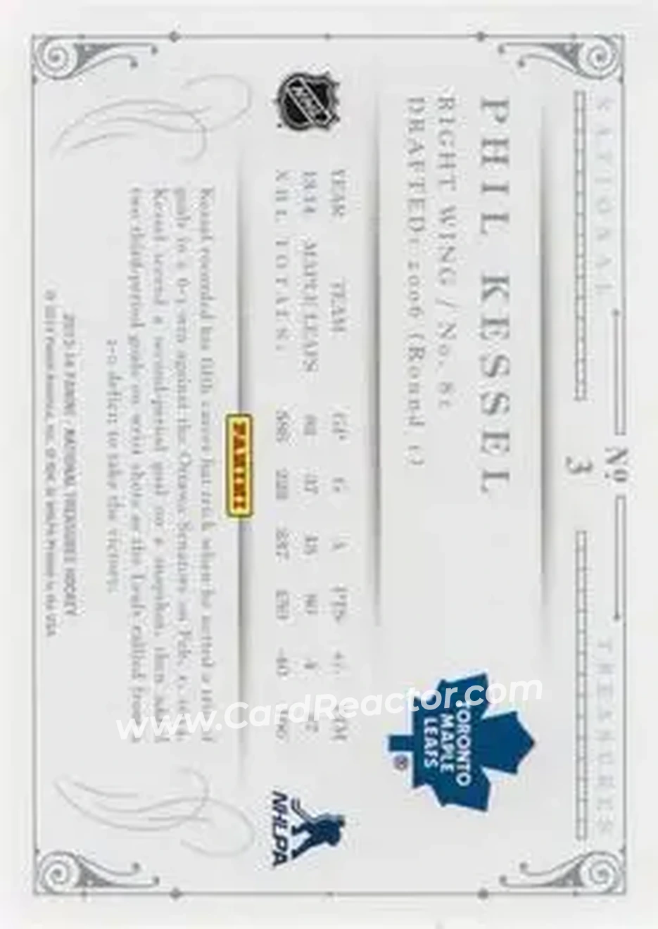 2013-14 Panini National Treasures #3 - Phil Kessel - Toronto Maple Leafs - Back