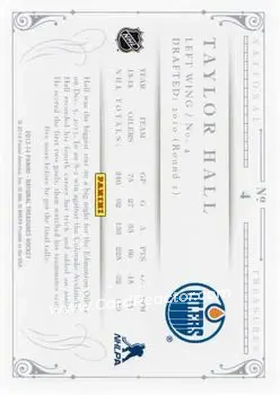 2013-14 Panini National Treasures #4 - Taylor Hall - Edmonton Oilers - Back