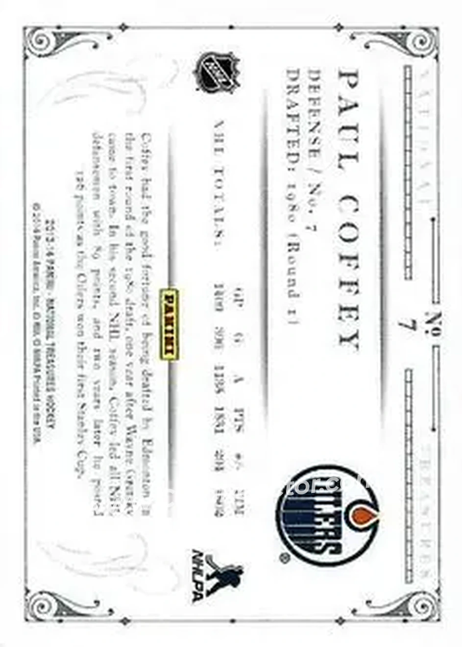 2013-14 Panini National Treasures #7 - Paul Coffey - Edmonton Oilers - Back 2013-14 Panini National Treasures #7 - Paul Coffey - Edmonton Oilers - Back