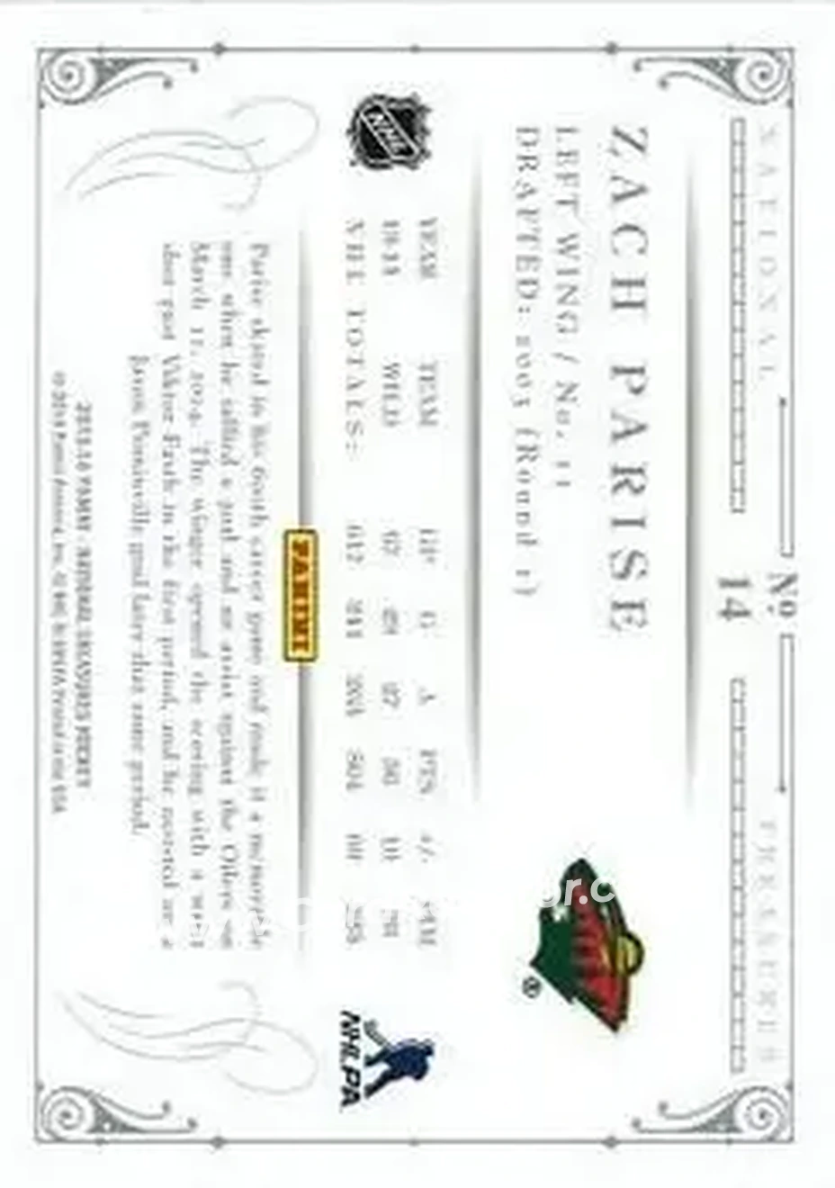2013-14 Panini National Treasures #14 - Zach Parise - Minnesota Wild - Back