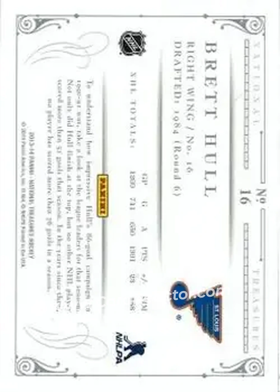2013-14 Panini National Treasures #16 - Brett Hull - St. Louis Blues - Back