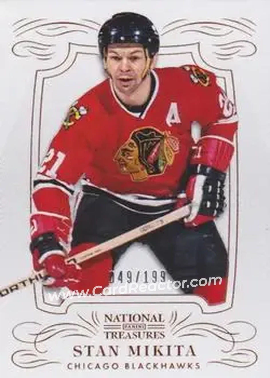 2013-14 Panini National Treasures #21 - Stan Mikita - Chicago Blackhawks - Front 2013-14 Panini National Treasures #21 - Stan Mikita - Chicago Blackhawks - Front