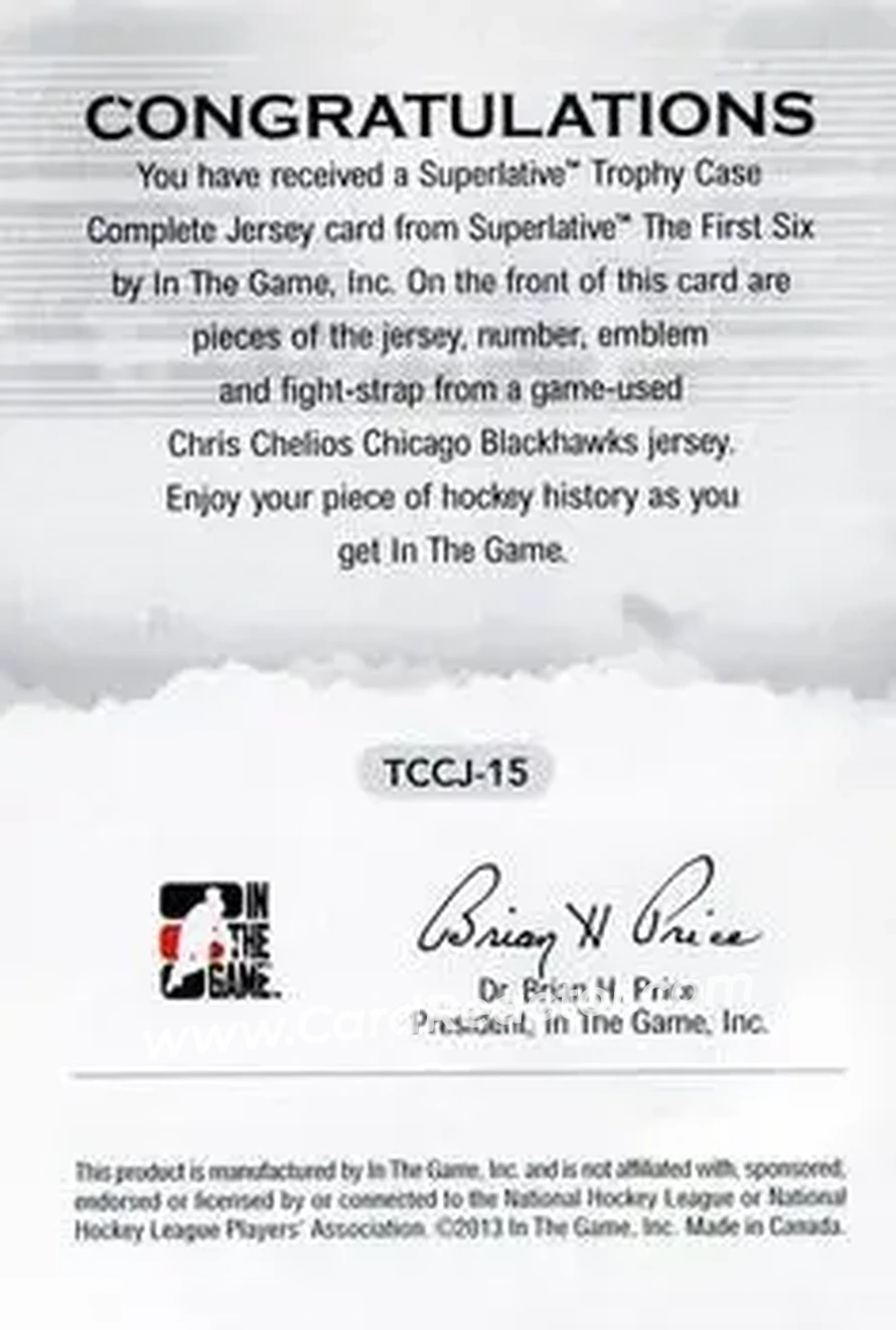 2013-14 In The Game Superlative The First Six - Trophy Case Complete Jerseys #TCCJ-15 - Chris Chelios - Chicago Blackhawks - Back