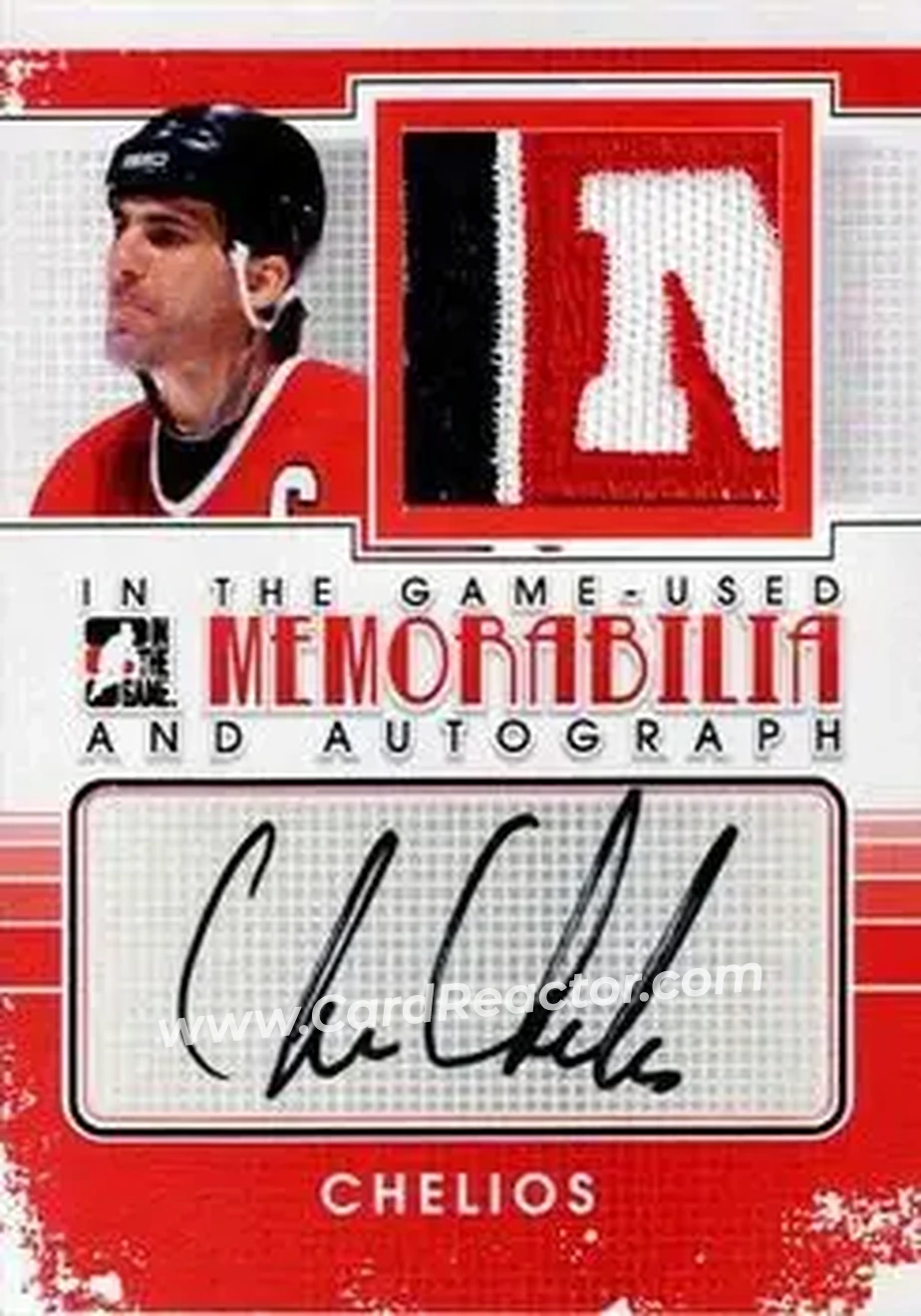 2013-14 In The Game Used - Memorabilia and Autograph #MA-CC3 - Chris Chelios - Chicago Blackhawks - Front 2013-14 In The Game Used - Memorabilia and Autograph #MA-CC3 - Chris Chelios - Chicago Blackhawks - Front