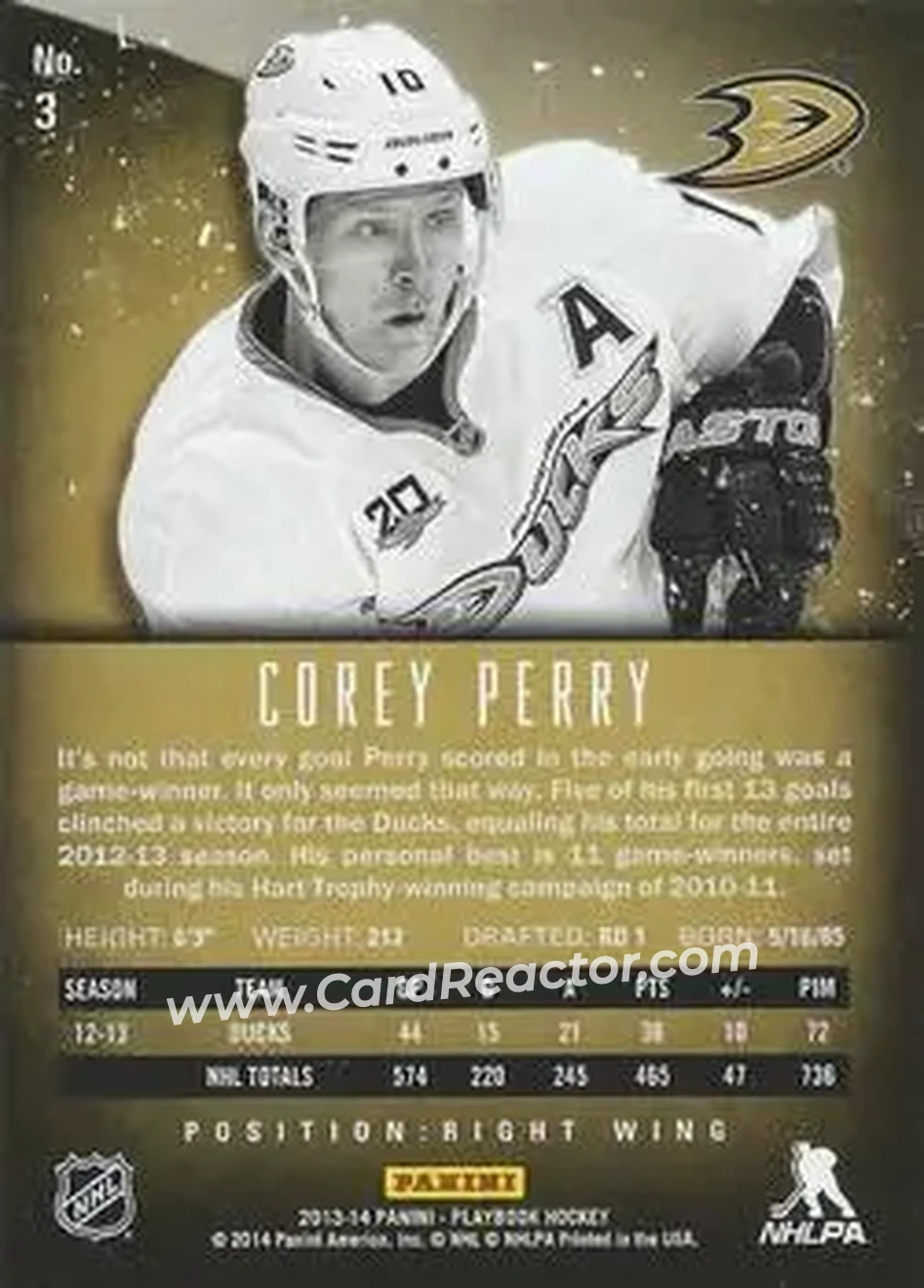 2013-14 Panini Playbook #3 - Corey Perry - Anaheim Ducks - Back 2013-14 Panini Playbook #3 - Corey Perry - Anaheim Ducks - Back