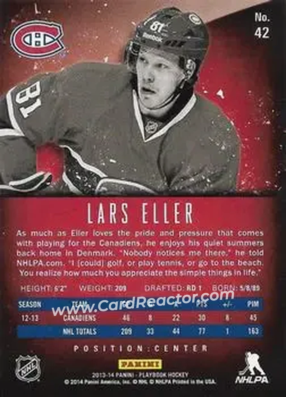 2013-14 Panini Playbook #42 - Lars Eller - Montreal Canadiens - Back