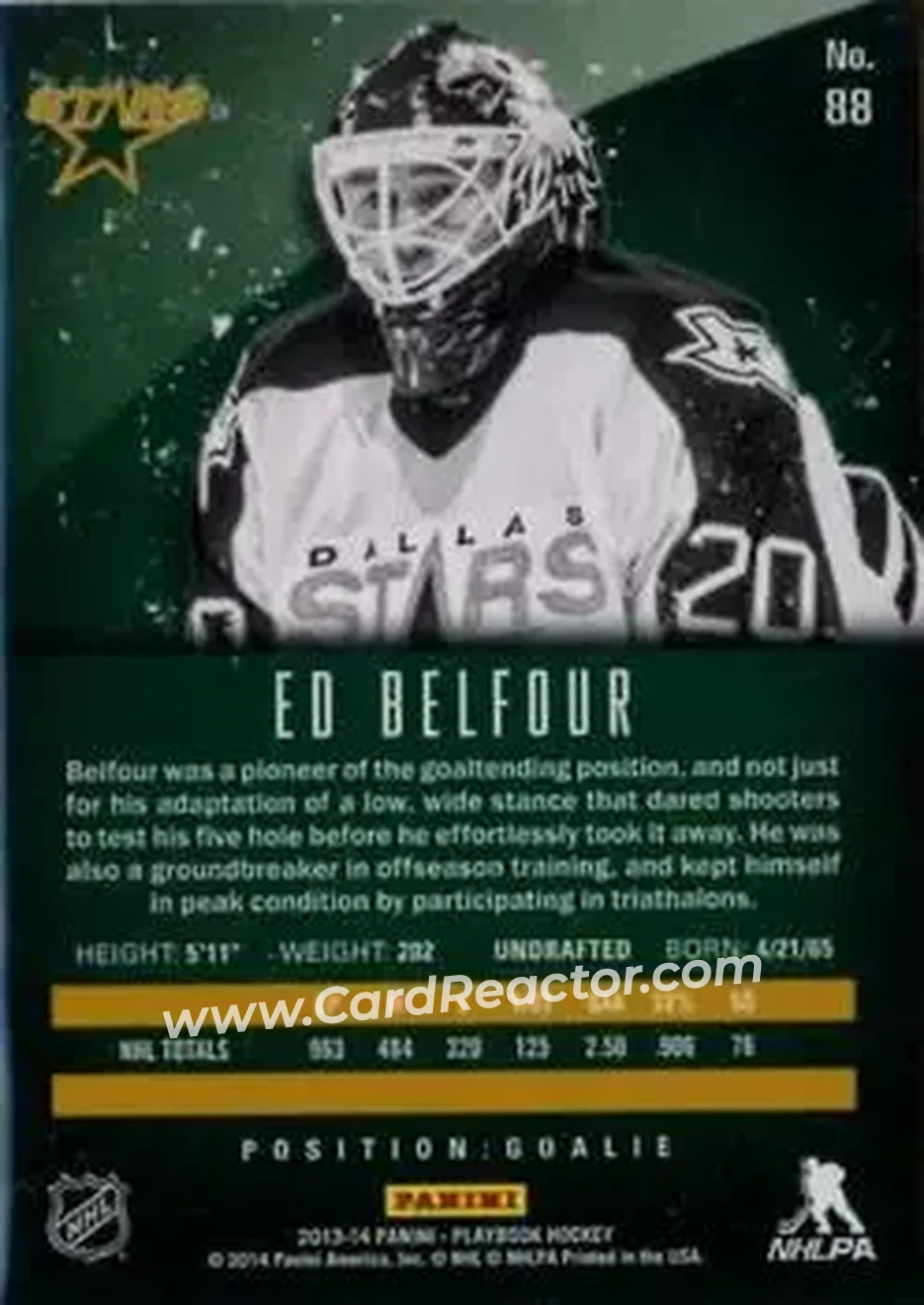 2013-14 Panini Playbook #88 - Ed Belfour - Dallas Stars - Back