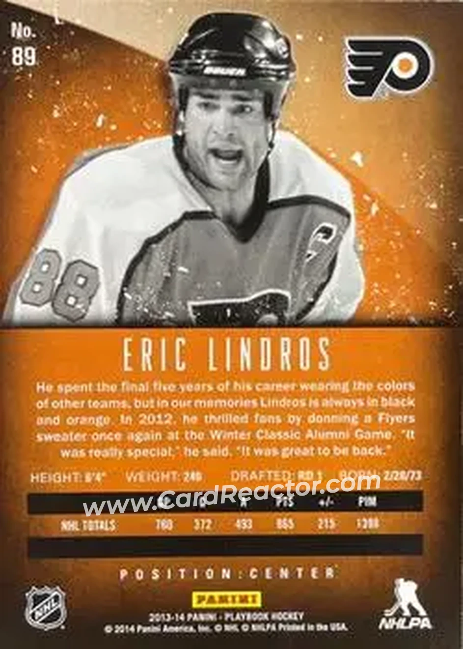 2013-14 Panini Playbook #89 - Eric Lindros - Philadelphia Flyers - Back