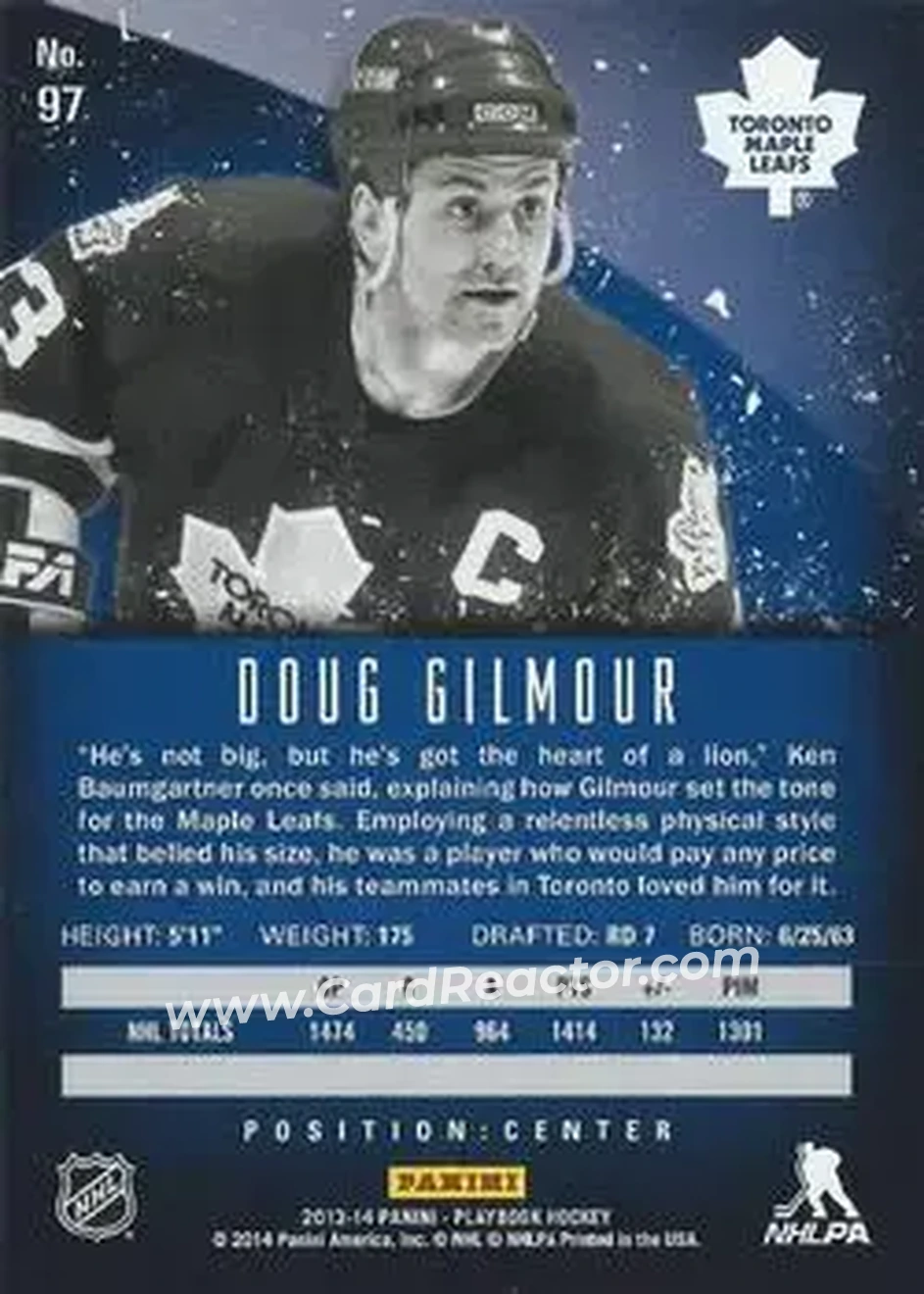 2013-14 Panini Playbook #97 - Doug Gilmour - Toronto Maple Leafs - Back