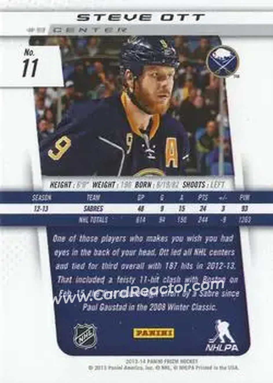 2013-14 Panini Prizm #11 - Steve Ott - Buffalo Sabres - Back